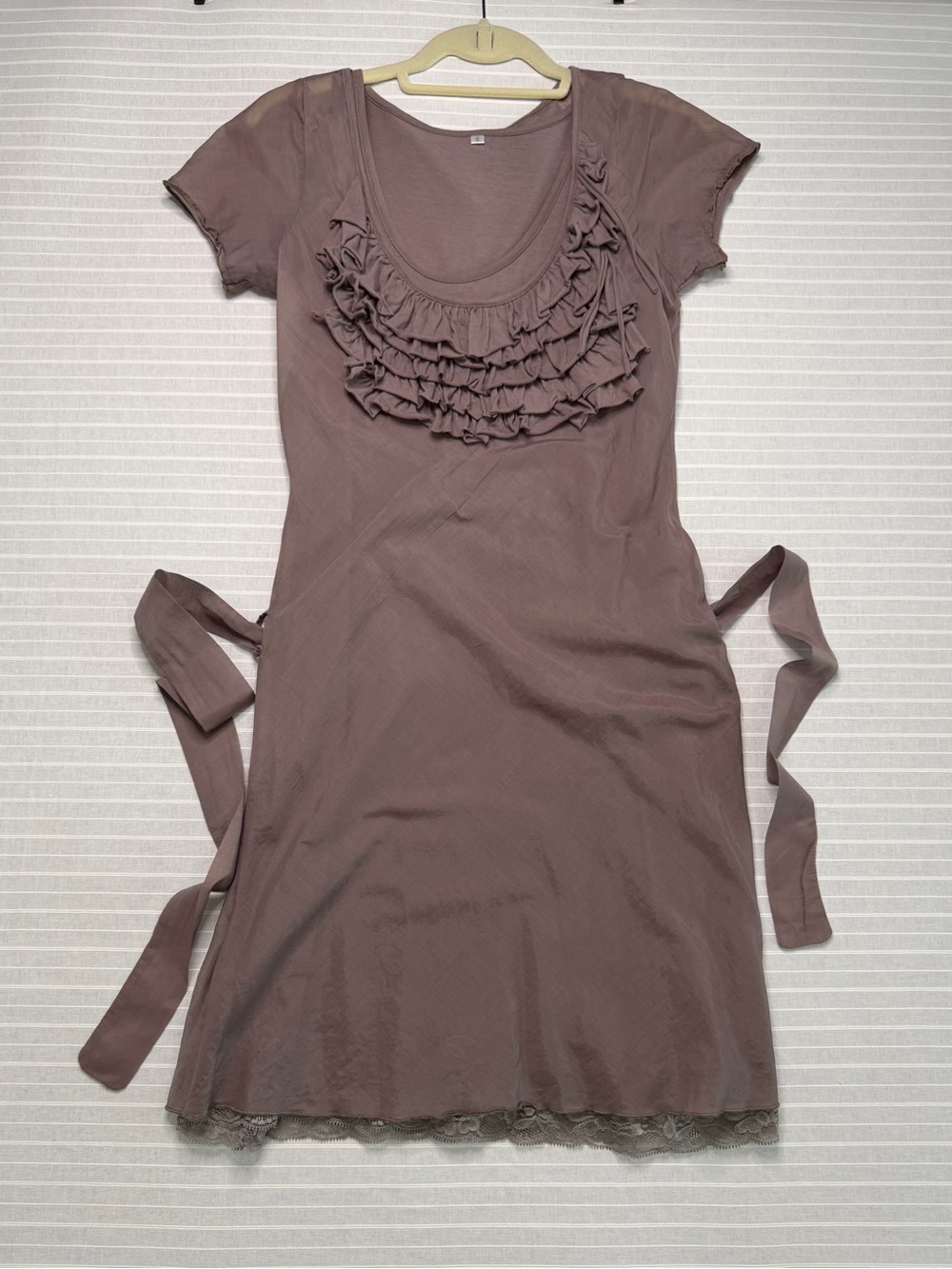 Monoreno Mocha Ruffle Lace Trim Dress – Size Small